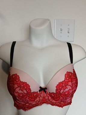 Victoria's Secret Pink, Red, & Black Sexy Dream Angels Lined Demi Faux Lace Bra